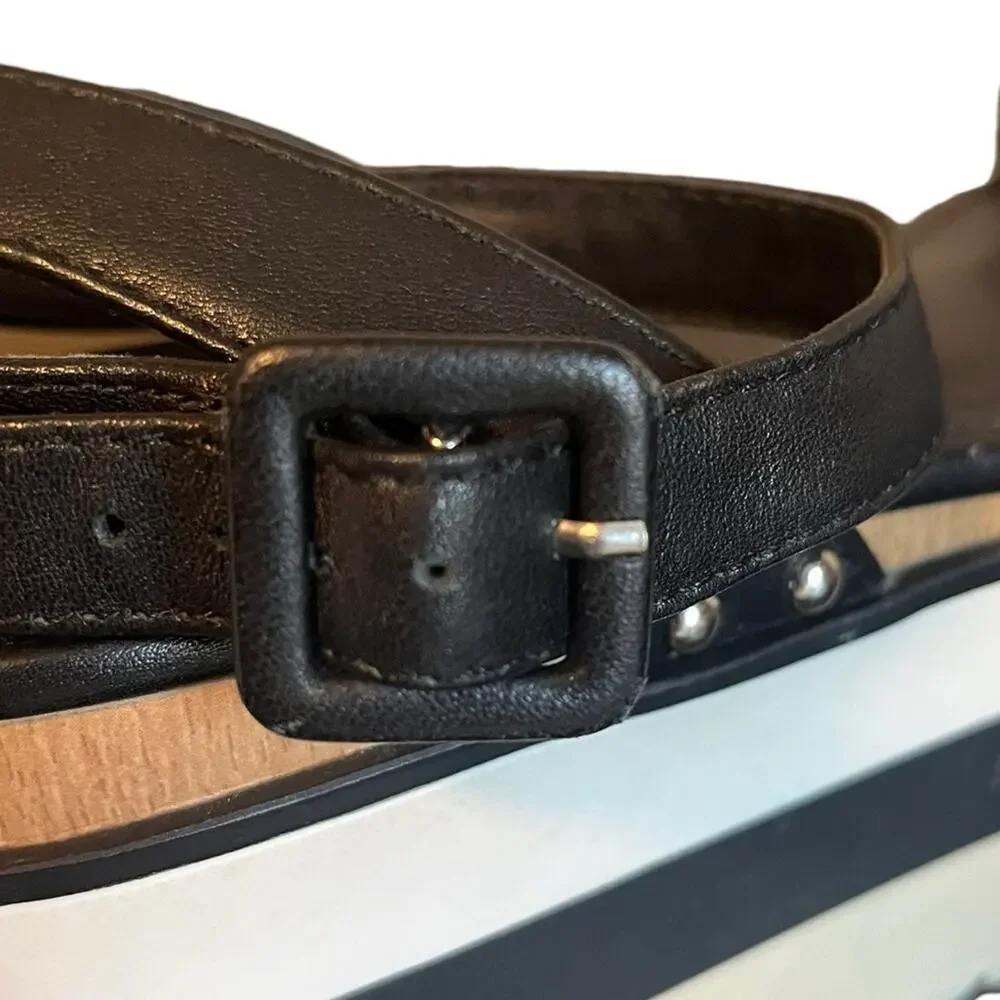 STEVE MADDEN Marco Black/White Leather Platform Ankle‎ Strap Sandal Size 10